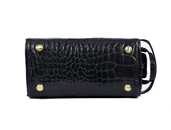 Aubrielle Leather Toiletry Bag - Black Croco - Aaron Leather Goods