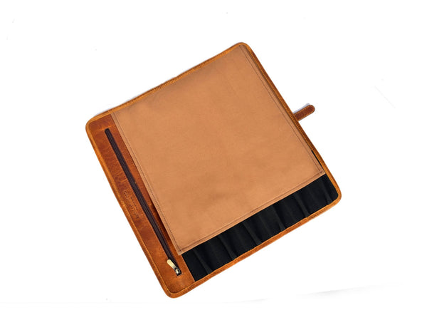 Vintage Leather &amp; Canvas Knife Roll – Premium Chef's Knife Storage Bag - Aaron Leather Goods