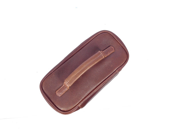 Premium Brown Leather Dopp Kit with Handle - Aaron Leather Goods