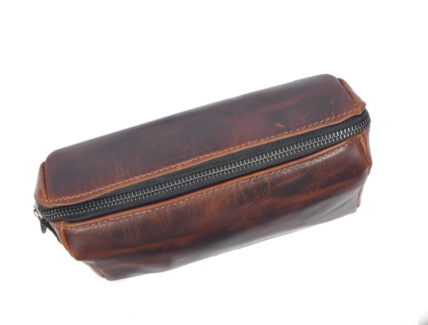 Aaron Reserve Vintage Leather Toiletry Bag – Full-Grain Dual Tone Travel Dopp Kit