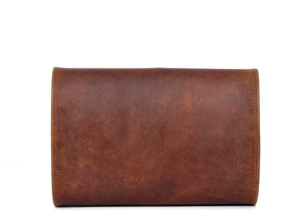 Vintage Brown Leather Toiletry Bag with Hook - Aaron Leather Goods