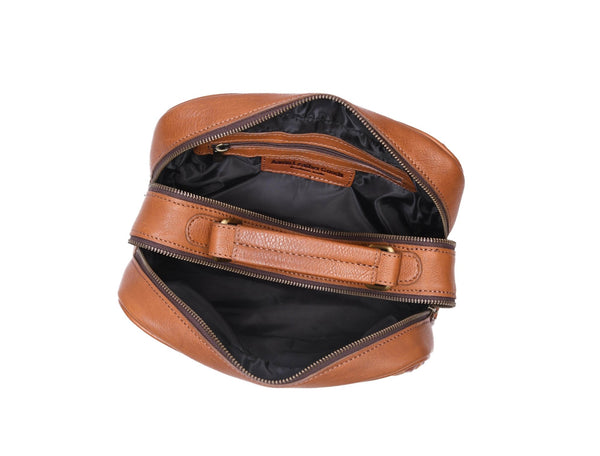 Tan Leather Dopp Kit – Dual Zipper Travel Bag - Aaron Leather Goods
