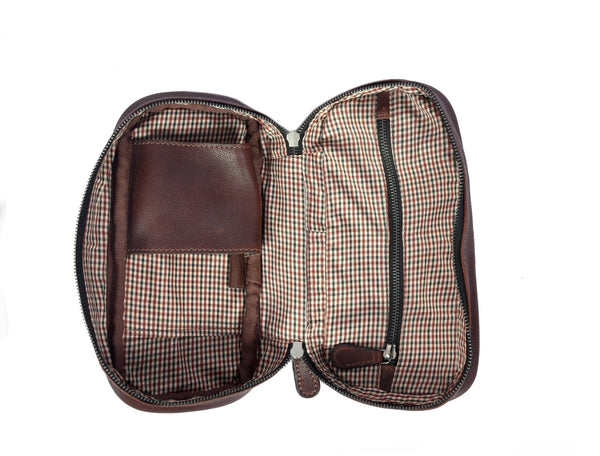 Premium Brown Leather Dopp Kit with Handle - Aaron Leather Goods