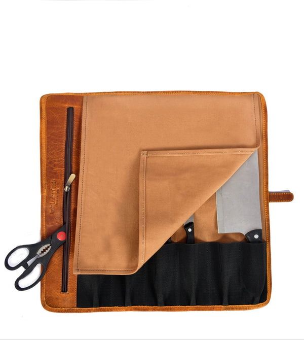 Vintage Leather &amp; Canvas Knife Roll – Premium Chef's Knife Storage Bag - Aaron Leather Goods