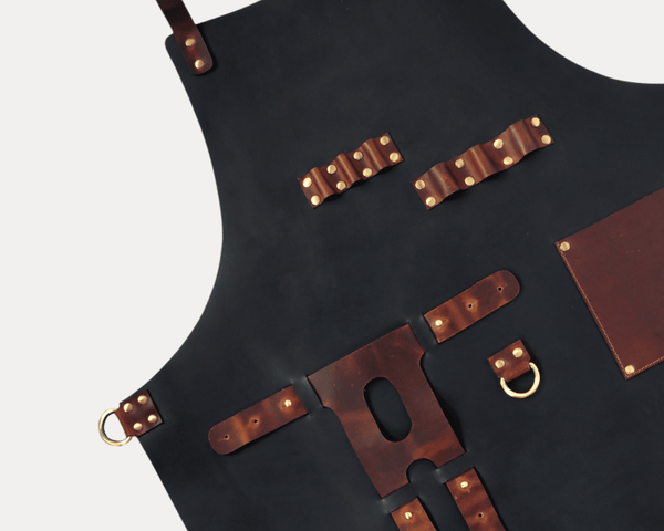 Premium Black Leather Utility Apron with Tool Pockets - Aaron Leather Goods