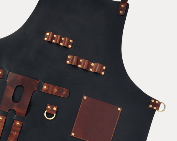 Premium Black Leather Utility Apron with Tool Pockets - Aaron Leather Goods