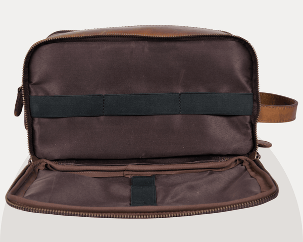 Vintage Brown Leather Dopp Kit – Dual Compartment - Aaron Leather Goods
