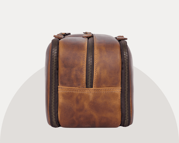 Vintage Brown Leather Dopp Kit – Dual Compartment - Aaron Leather Goods