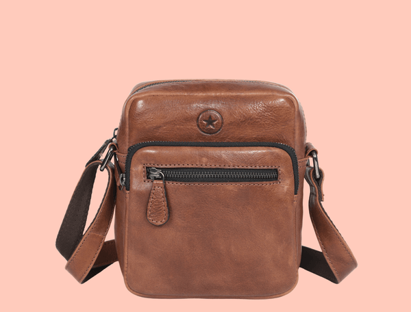 Gemini said Brown Leather Crossbody Messenger Bag - Aaron Leather Goods