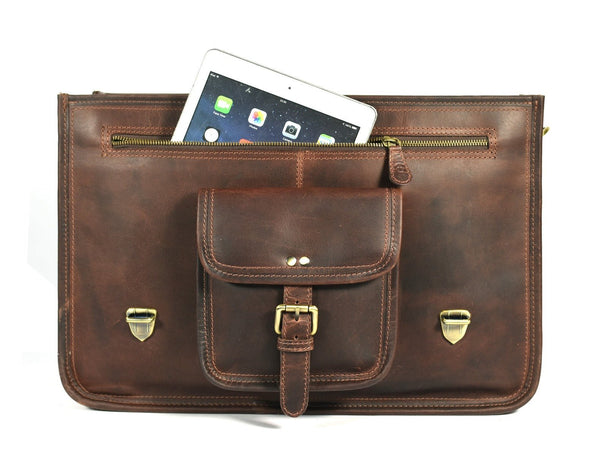 Ancona Leather Office Bag 18" - Vintage Brown - Aaron Leather Goods