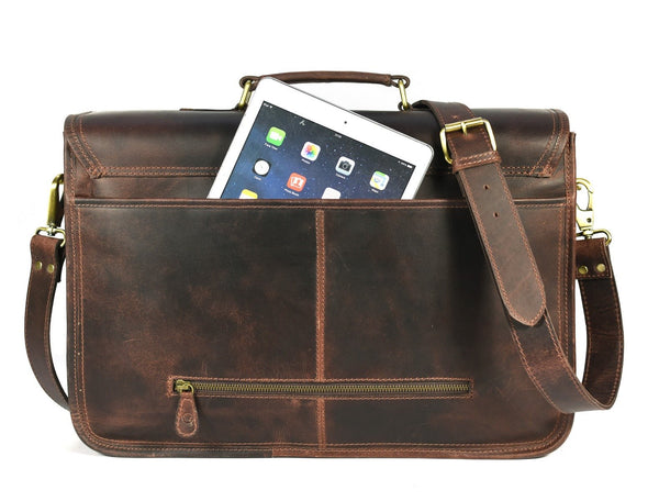 Ancona Leather Office Bag 18" - Vintage Brown - Aaron Leather Goods