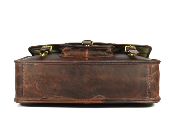 Ancona Leather Office Bag 18" - Vintage Brown - Aaron Leather Goods