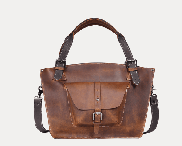 Vintage Leather Satchel Tote with Crossbody Strap - Aaron Leather Goods