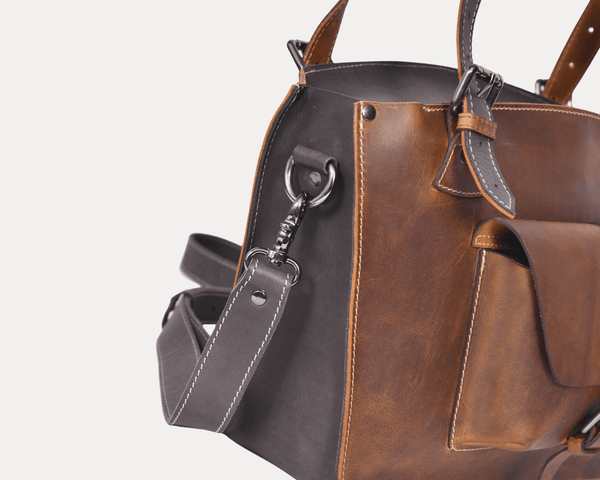 Vintage Leather Satchel Tote with Crossbody Strap - Aaron Leather Goods