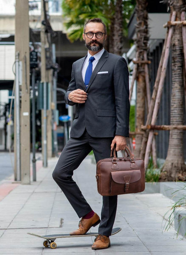 Miramas Leather Office Bag – Walnut Brown - Aaron Leather Goods