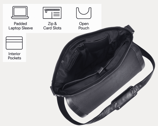 Premium Black Leather Messenger Bag Laptop Shoulder Briefcase for Men & Women - Aaron Leather Goods