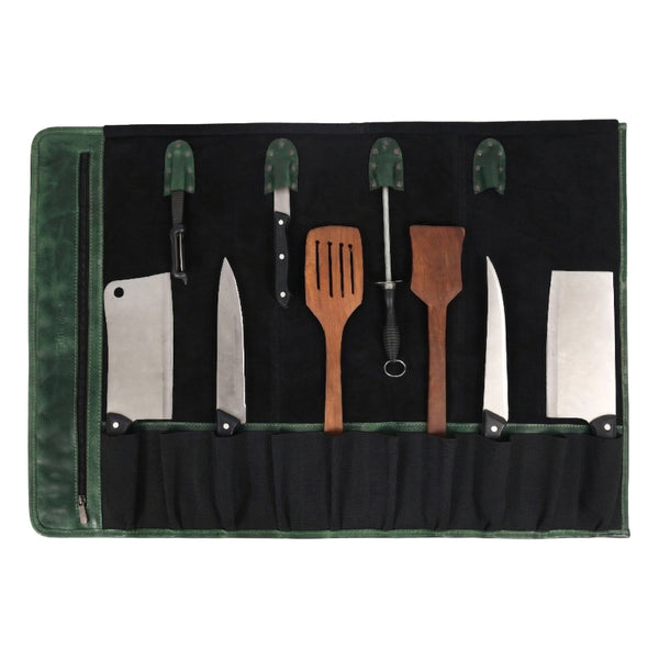 Arctic Blade Quilted Leather Knife Roll -Green