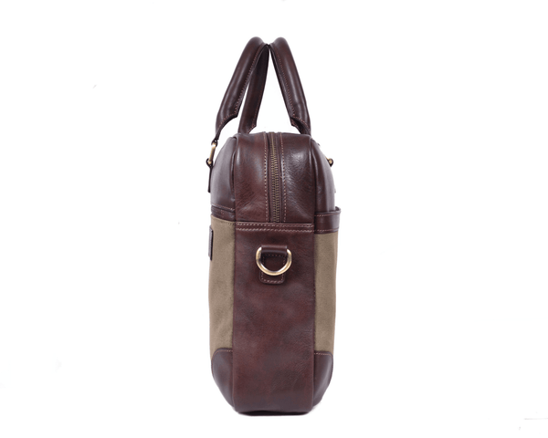 Premium Leather & Canvas Laptop Briefcase – Handmade Office Bag