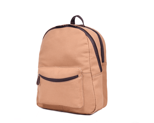Premium Tan Canvas Backpack with Leather Zipper - Aaron Leather Goods