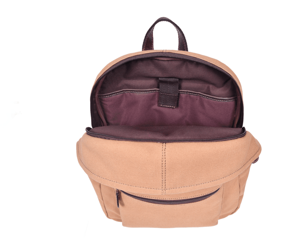 Premium Tan Canvas Backpack with Leather Zipper - Aaron Leather Goods