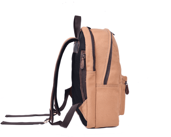 Premium Tan Canvas Backpack with Leather Zipper - Aaron Leather Goods