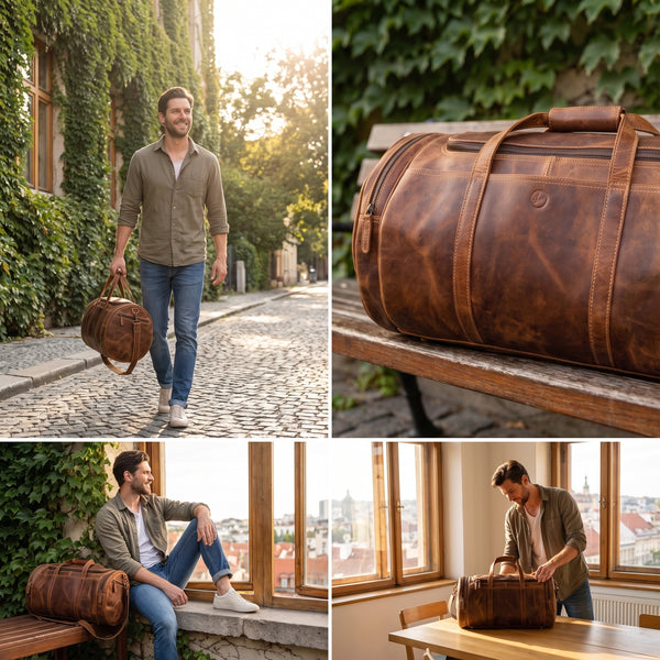 Weekender Tasche aus Leder - hellbraun