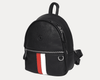 Stylish Black Leather Mini Backpack with Red & White Stripe – Compact Travel & Daily Bag - Aaron Leather Goods