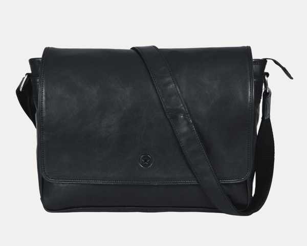 Savona Leather Messenger Bag - Raven Black - Aaron Leather Goods