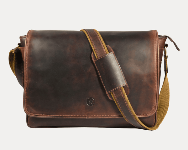 Savona Leather Messenger Bag - Walnut Brown - Aaron Leather Goods