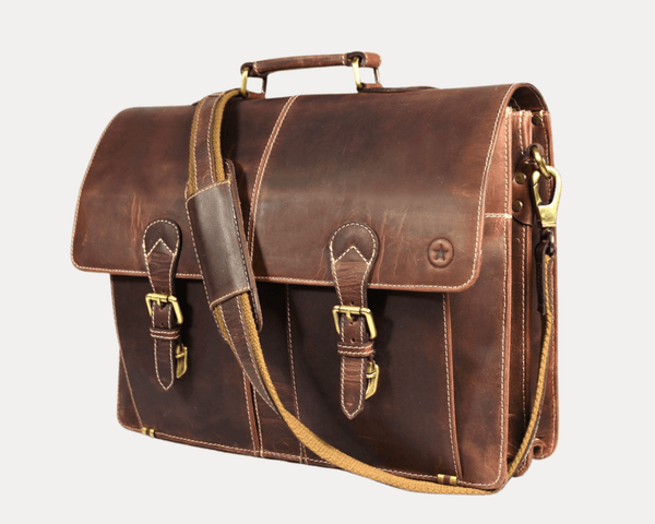 Phoenix Leather Briefcase - Walnut Brown - Aaron Leather Goods
