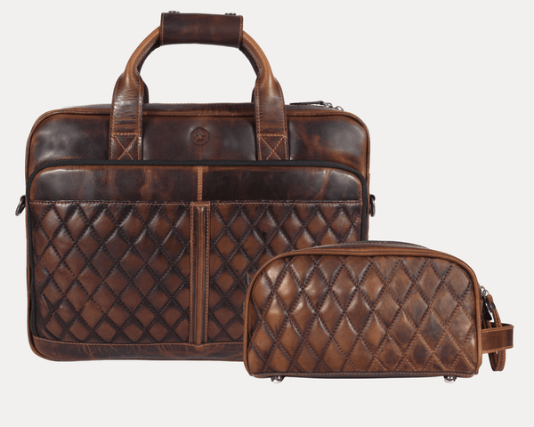 Quilted Leather Portfolio & Toiletry Bag Combo - Aaron Leather Goods