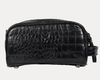 Aubrielle Leather Toiletry Bag - Black Croco - Aaron Leather Goods