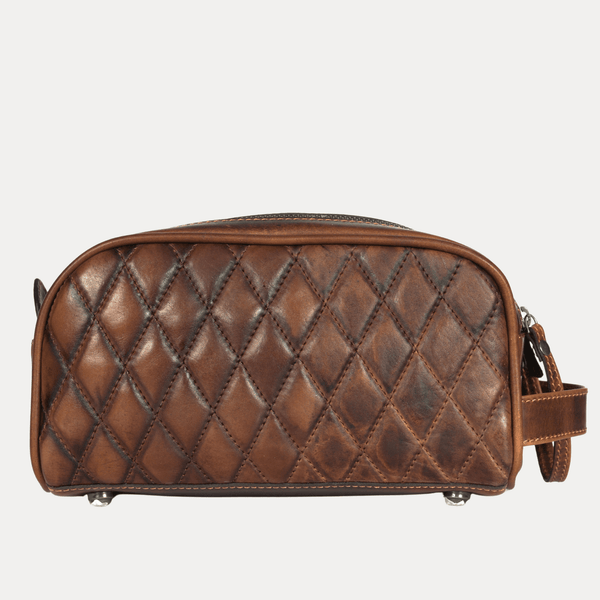 Quilted Leather Toiletry Bag – Premium Travel Dopp Kit - Aaron Leather Goods