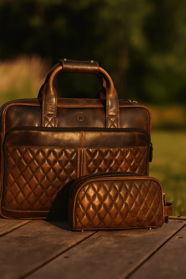 Quilted Leather Portfolio & Toiletry Bag Combo - Aaron Leather Goods