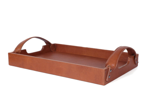 Luxe Leather Rectangular Tray with Arched Handles - Aaron Leather Goods