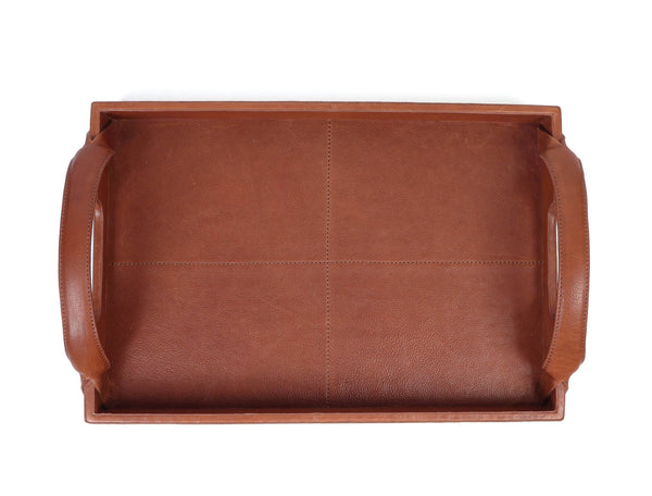 Luxe Leather Rectangular Tray with Arched Handles - Aaron Leather Goods