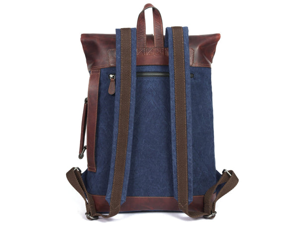 Vintage Blue Canvas & Leather Backpack - Aaron Leather Goods
