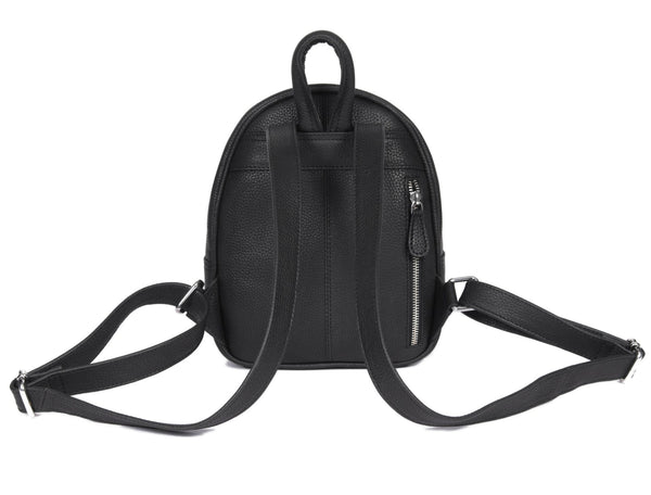 Stylish Black Leather Mini Backpack with Red & White Stripe – Compact Travel & Daily Bag - Aaron Leather Goods