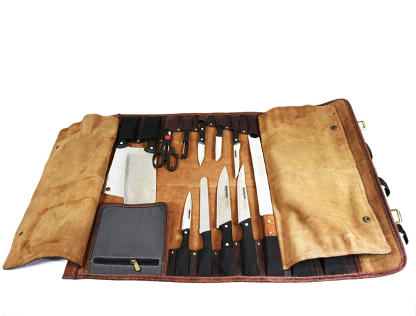 Aaron Leather Goods Canvas & Leather Knife Roll + Travel Backpack Combo - Aaron Leather Goods