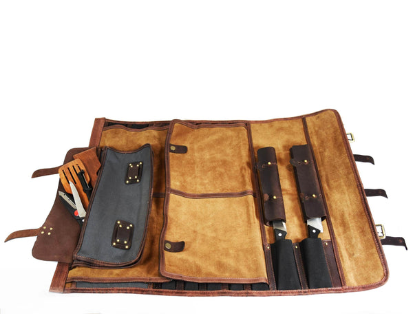 Aaron Leather Goods Canvas & Leather Knife Roll + Travel Backpack Combo - Aaron Leather Goods