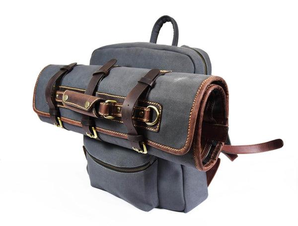 Aaron Leather Goods Canvas & Leather Knife Roll + Travel Backpack Combo - Aaron Leather Goods