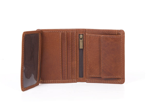 Toledo Leather Tri - fold Mens Wallet - Caramel - Aaron Leather Goods