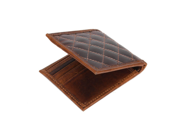 Quilted Brown Bifold Leather Wallet - Aaron Leather Goods