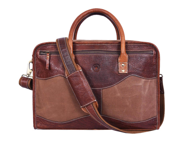 Aaron Leather Goods Premium Leather and Canvas Office Bag - Aaron Leather Goods