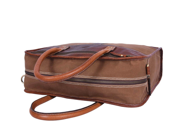 Aaron Leather Goods Premium Leather and Canvas Office Bag - Aaron Leather Goods