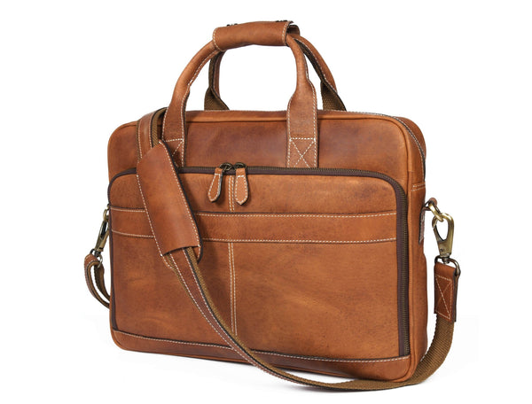 Aaron Leather Goods - Vintage Tan Leather Office Bag - Aaron Leather Goods
