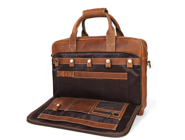 Aaron Leather Goods - Vintage Tan Leather Office Bag - Aaron Leather Goods