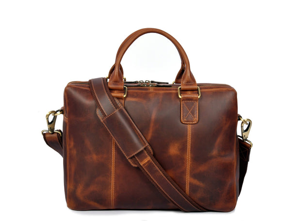 Aaron Leather Goods Full - Grain Leather Office Bag – Sleek Black Laptop Briefcase for Men - Aaron Leather Goods