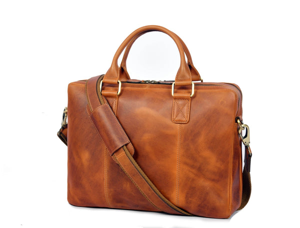 Aaron Leather Goods Full - Grain Leather Office Bag – Sleek Black Laptop Briefcase for Men - Aaron Leather Goods