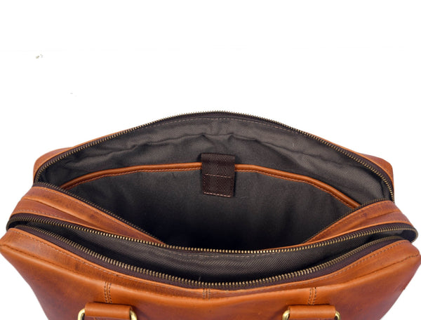 Aaron Leather Goods Full - Grain Leather Office Bag – Sleek Black Laptop Briefcase for Men - Aaron Leather Goods